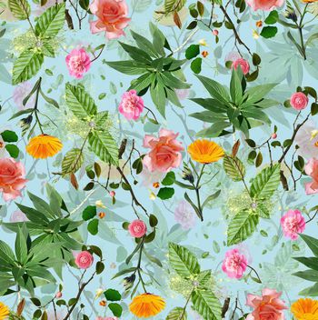 436061-流行时尚小清新植物花卉组合印花