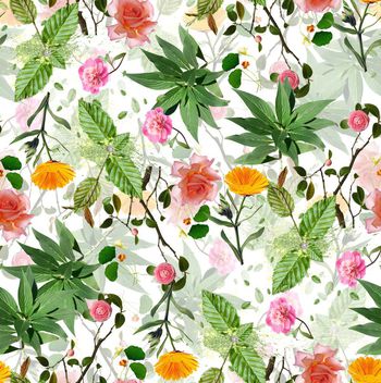 436062-流行时尚小清新植物花卉组合印花