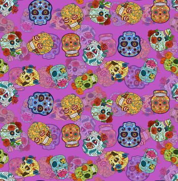 436251-时尚绚丽花卉骷髅头数码印花