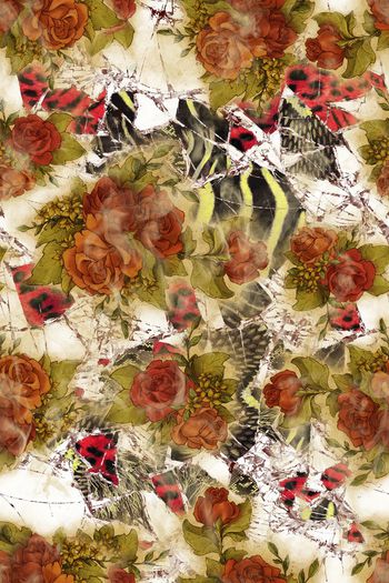 436256-复古花卉时尚动物皮毛图案大碰撞