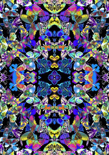 436326-幽暗民族风镜像展翅蝴蝶组合女装T桖