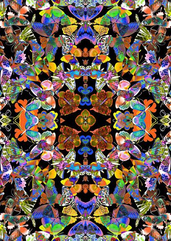 436327-幽暗民族风镜像展翅蝴蝶组合女装T桖