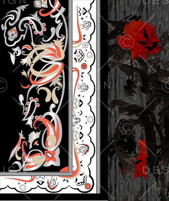 手绘复古腰果花印花华亿平台图片