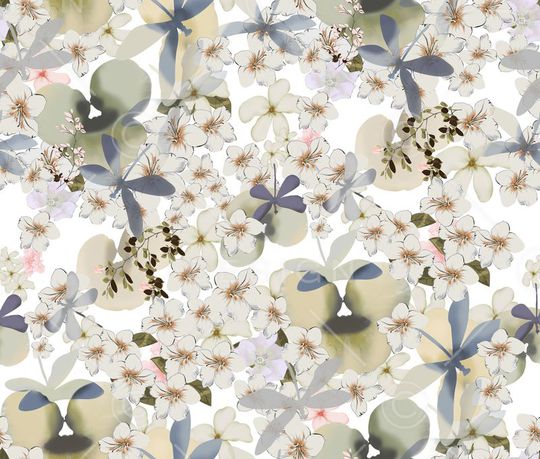 抽象花丛蜻蜓印花华亿平台图片