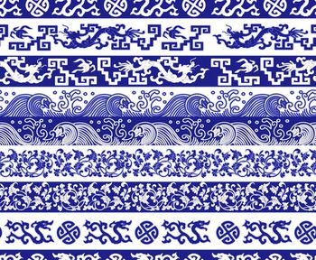 436559-中国风条纹龙纹图案青花瓷效果组合女