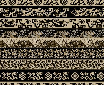 436560-中国风条纹龙纹图案青花瓷效果组合女