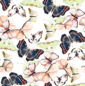 436756-流行时尚水彩手绘蝴蝶数码印花