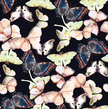 436757-流行时尚水彩手绘蝴蝶数码印花
