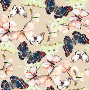 436758-流行时尚水彩手绘蝴蝶数码印花