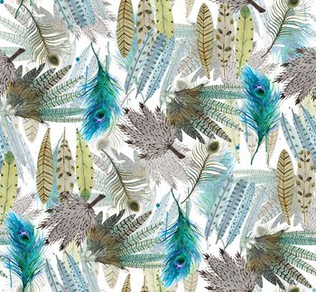 436837-流行时尚复古手绘羽毛数码印花