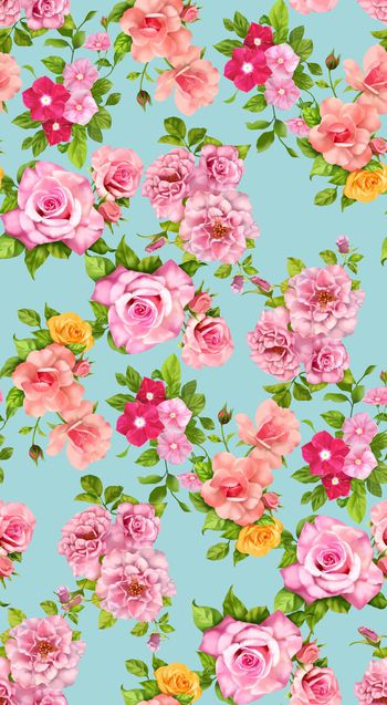 437010-优雅清新时尚手绘大玫瑰花印花