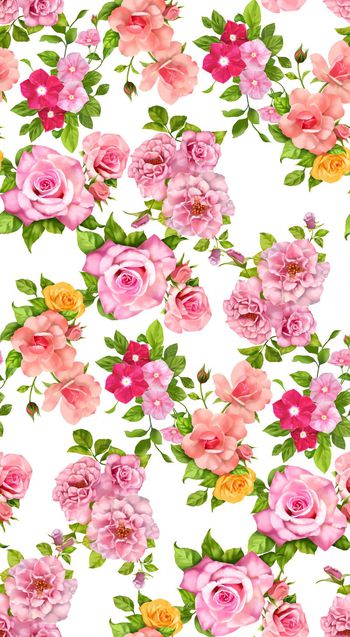 437013-优雅清新时尚手绘大玫瑰花印花