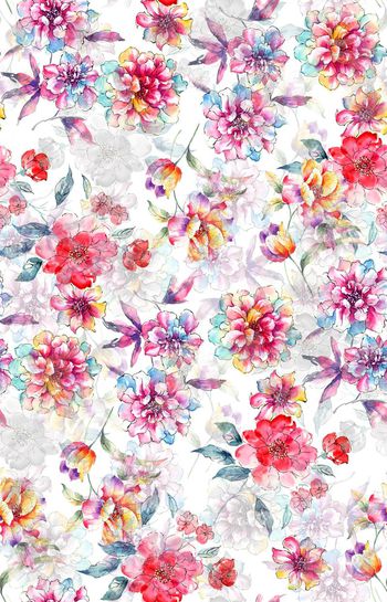 437137-时尚纯水彩手绘花卉组合印花