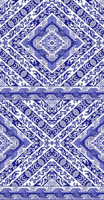 437186-中国风青花瓷靛蓝条纹龙纹图案几何菱