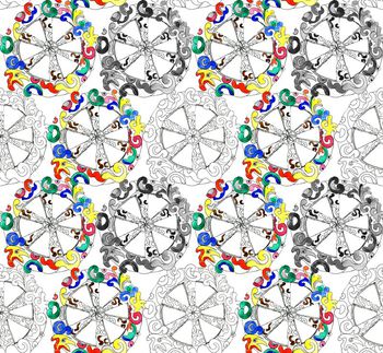 437267-手绘水彩图案花卉欧式大牌圆盘云纹年