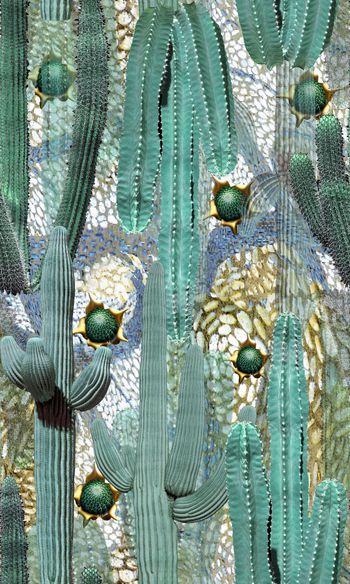 437418-流行时尚3D仙人掌数码印花