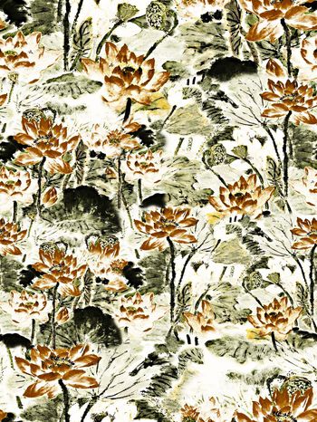 437522-中国风 荷花荷塘 满版 服装