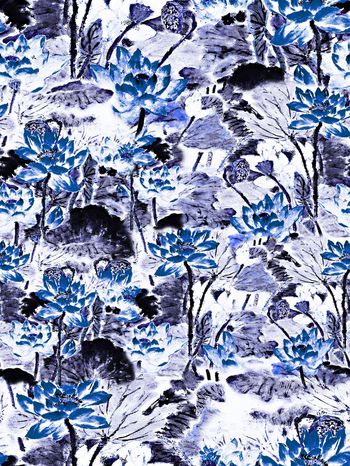 437523-中国风 荷花荷塘 满版 服装