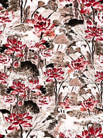 437526-中国风 荷花荷塘 满版 服装