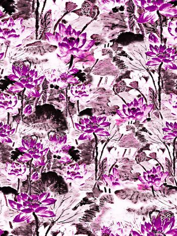 437527-中国风 荷花荷塘 满版 服装