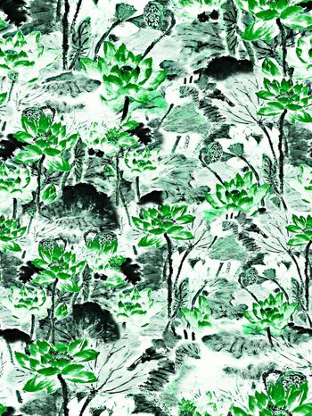 437528-中国风 荷花荷塘 满版 服装