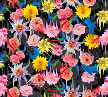 437904-个性创意飞溅颜料花卉组合数码印花