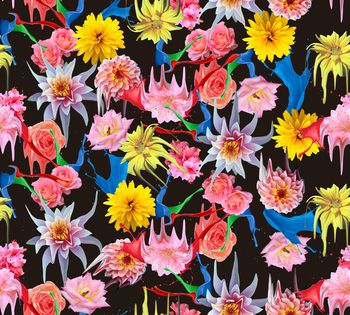 437905-个性创意飞溅颜料花卉组合数码印花