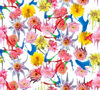 437907-个性创意飞溅颜料花卉组合数码印花