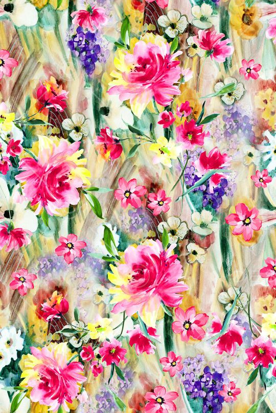 抽象 手绘 花卉 组合印花华亿平台图片