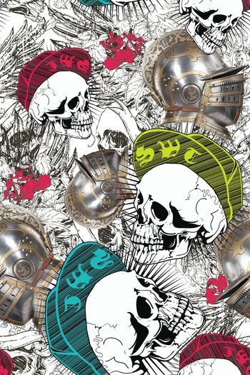 438174-时尚潮牌灵异骑士骷髅头男士衬衫华亿平台