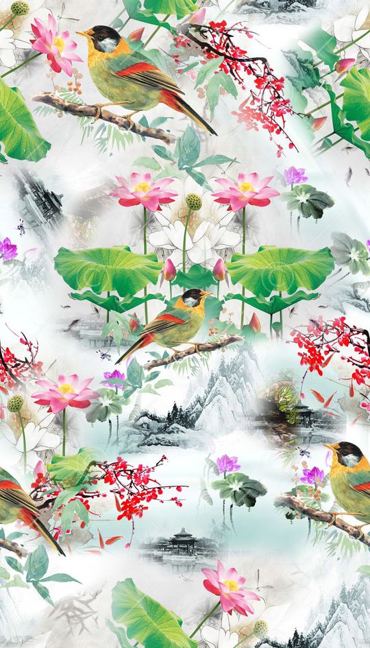 水墨水彩印花华亿平台图片