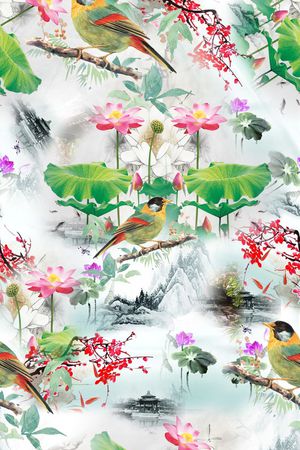 水墨水彩印花华亿平台图片