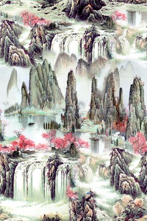 山水画印花华亿平台图片