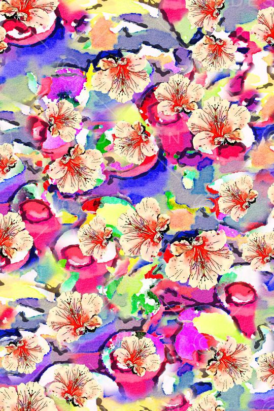 抽象 水墨 花卉印花华亿平台图片