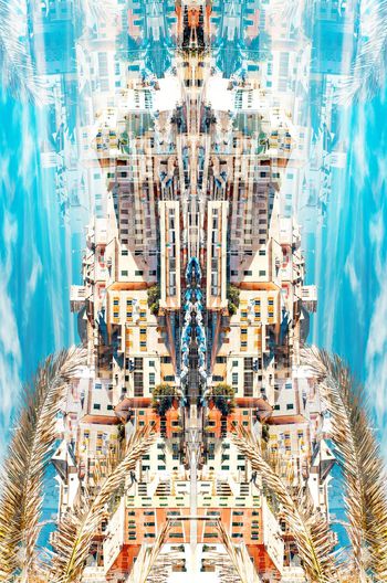 438396-欧洲建筑镜像金棕榈树希腊海边房子爱