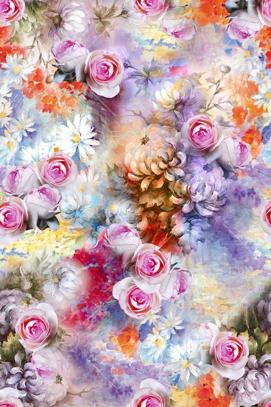 手绘水彩花印花华亿平台图片