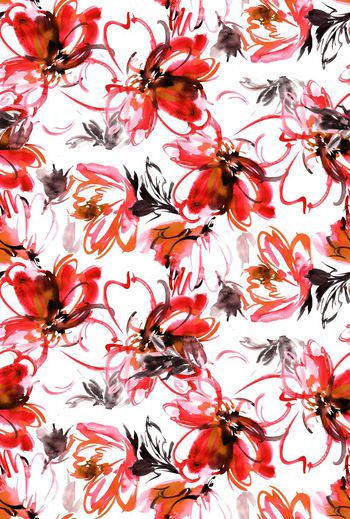 438768-	时尚抽象水彩笔触大花卉数码印花