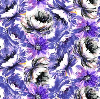 438825-时尚抽象水彩大花卉数码印花