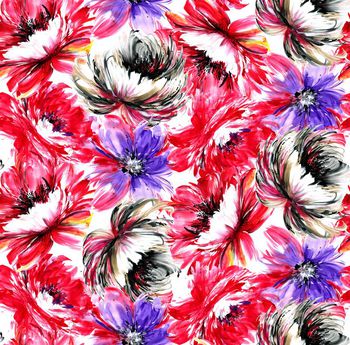 438826-时尚抽象水彩大花卉数码印花