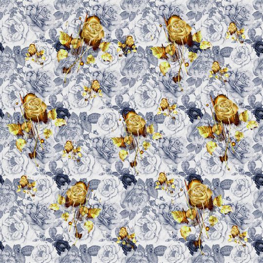 家纺蓝底黑条玫瑰金印花华亿平台图片