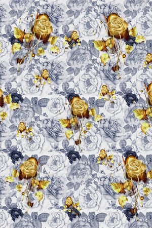 家纺蓝底黑条玫瑰金印花华亿平台图片