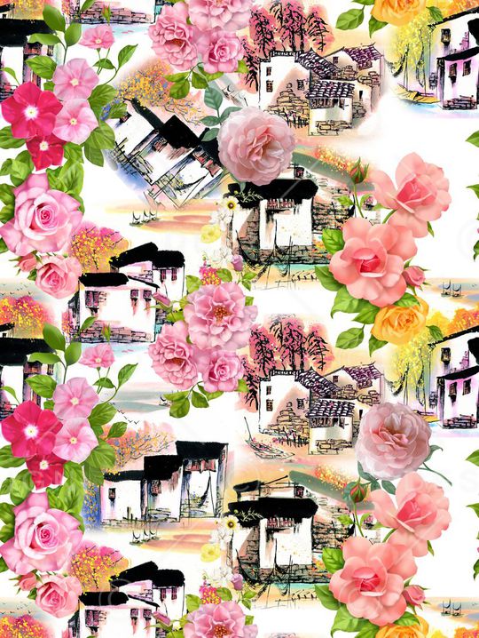 抽象水墨画印花华亿平台图片