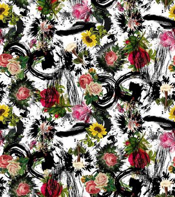 438955-流行时尚水墨笔触复古花卉组合印花