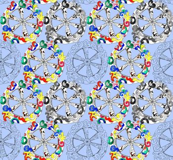 439120-手绘水彩图案花卉欧式大牌圆盘云纹年