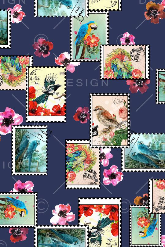 复古花朵鸟印花华亿平台图片