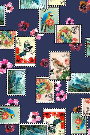 复古花朵鸟印花华亿平台图片