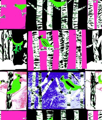 439472-波普艺术树林白桦林与琢木鸟大色块组