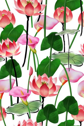 439586-时尚优雅中国风手绘荷花大牌花卉荷塘