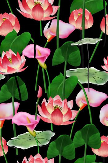 439587-时尚优雅中国风手绘荷花大牌花卉荷塘