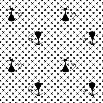 439984-趣味小猫格子黑白印花